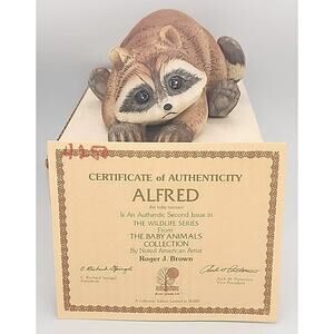 Vtg 1980 River Shore Porcelain Figurine Alfred the Baby Raccoon IB COA U238
